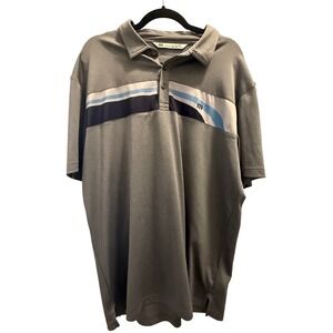 TravisMathew XL Gray Blue Stripe Golf Polo  Performance Fit Minor Back Logo Peel